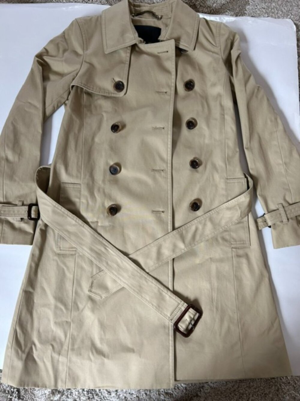 New J.Crew Tan Double Breasted Belted Trench Women Coat Size 0 XS